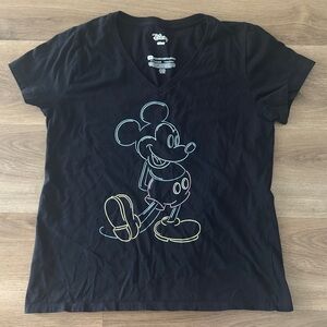 Disney Mickey Mouse Neon Outline Woman’s V-Neck T-Shirt – Size Medium- EUC